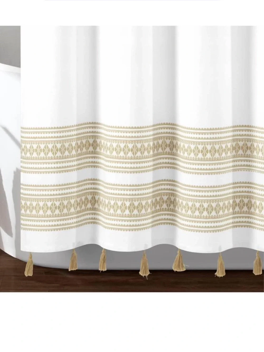 Lush Decor Breezy Chic Tassel Jacquard Eco-Friendly Cotton Shower Curtain